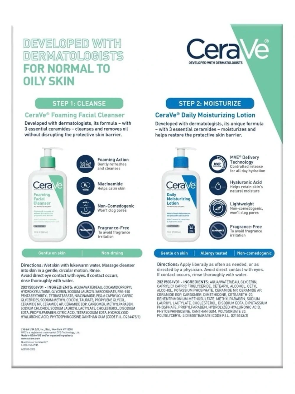 CeraVe Foaming Beauty Facial Cleanser & Daily Moisturizing Lotion Set. NEW!